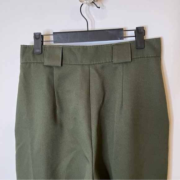 VINTAGE Olive Khaki Green Trousers Pleated Tapered Carrot Relaxed Fit Pants 8 10 - Picture 10 of 14